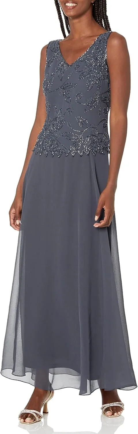 J Kara Women's Petite Beaded Long Jacket Dress Two Piece