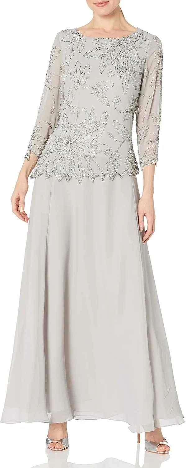 J Kara Women's Petite Floral Beaded Gown