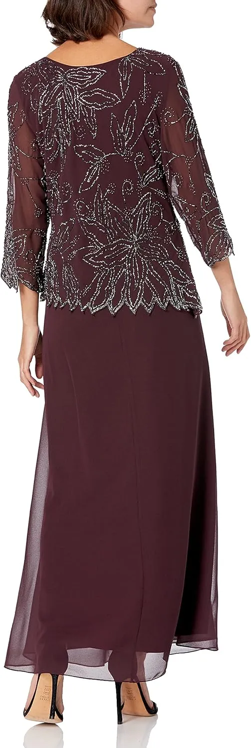 J Kara Women's Petite Floral Beaded Gown