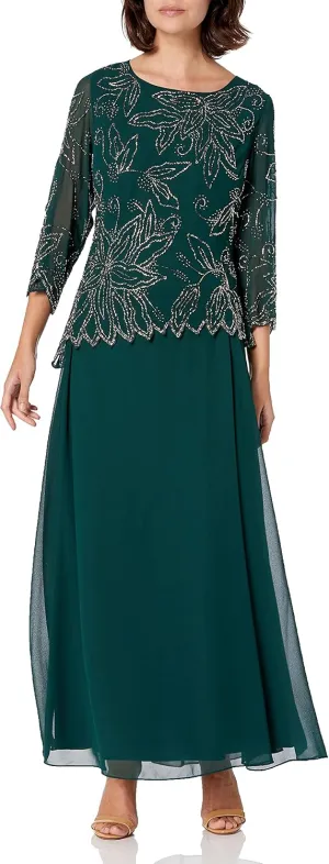 J Kara Women's Petite Floral Beaded Gown