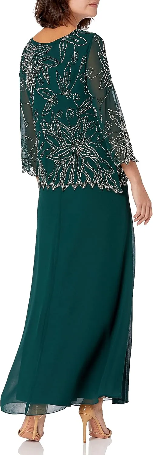 J Kara Women's Petite Floral Beaded Gown