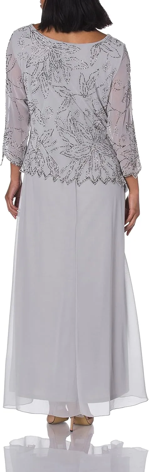 J Kara Women's Petite Floral Beaded Gown