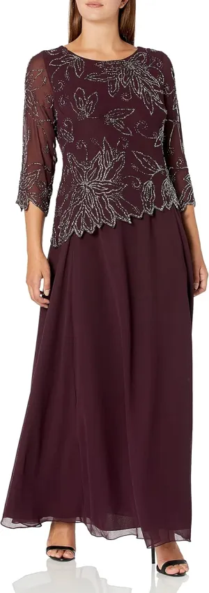 J Kara Women's Petite Floral Beaded Gown