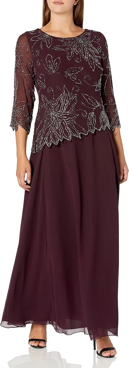 J Kara Women's Petite Floral Beaded Gown