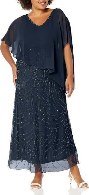 J Kara Women's Petite Pop Over Dress with Beaded Bottom