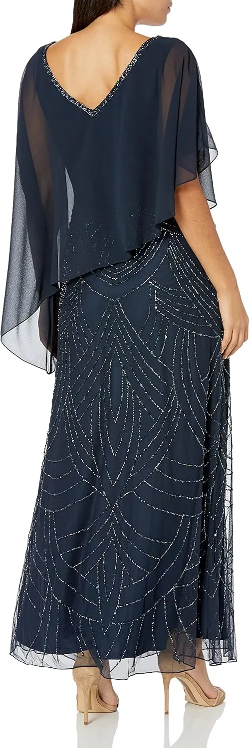 J Kara Women's Petite Pop Over Dress with Beaded Bottom