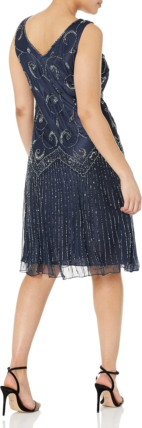 J Kara Women's Petite Sleeveless Floral Beaded Short Dress