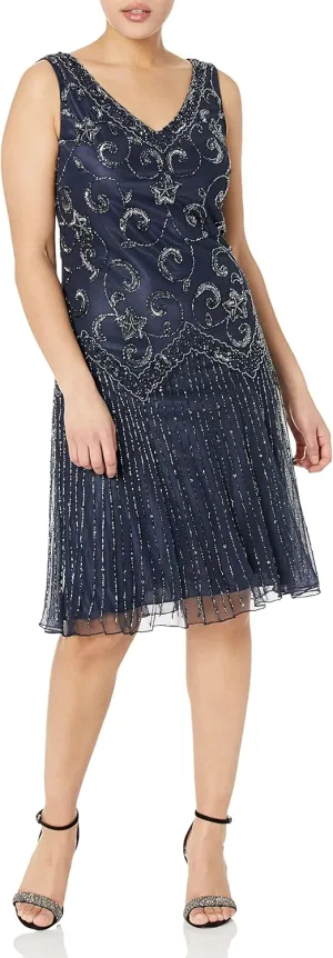 J Kara Women's Petite Sleeveless Floral Beaded Short Dress