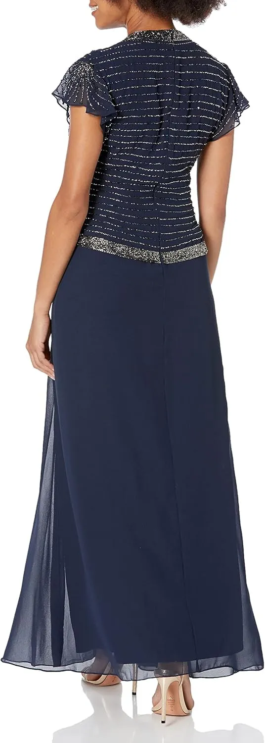 J Kara Women's Plus Size Beaded Flutter Sleeve Dress