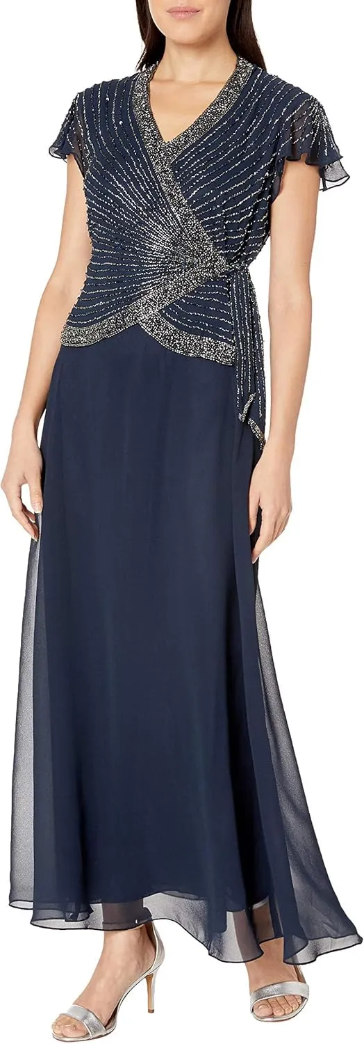 J Kara Women's Plus Size Beaded Flutter Sleeve Dress
