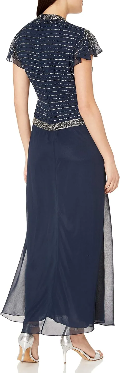J Kara Women's Plus Size Beaded Flutter Sleeve Dress