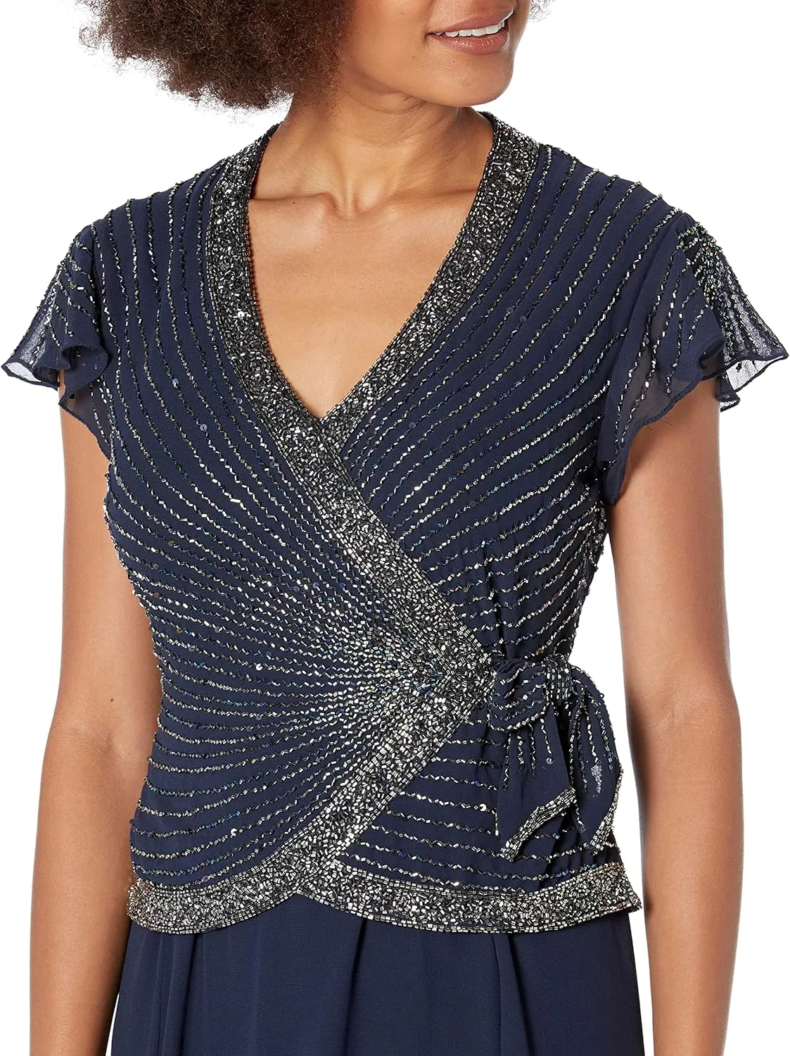 J Kara Women's Plus Size Beaded Flutter Sleeve Dress