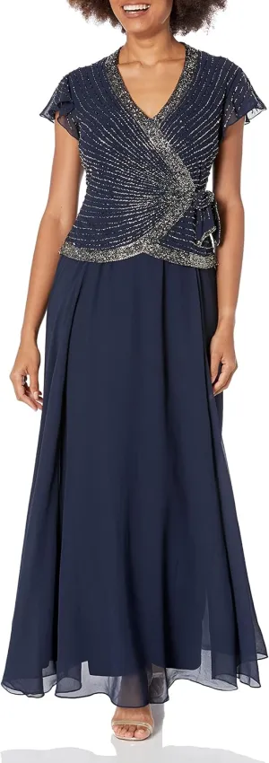 J Kara Women's Plus Size Beaded Flutter Sleeve Dress