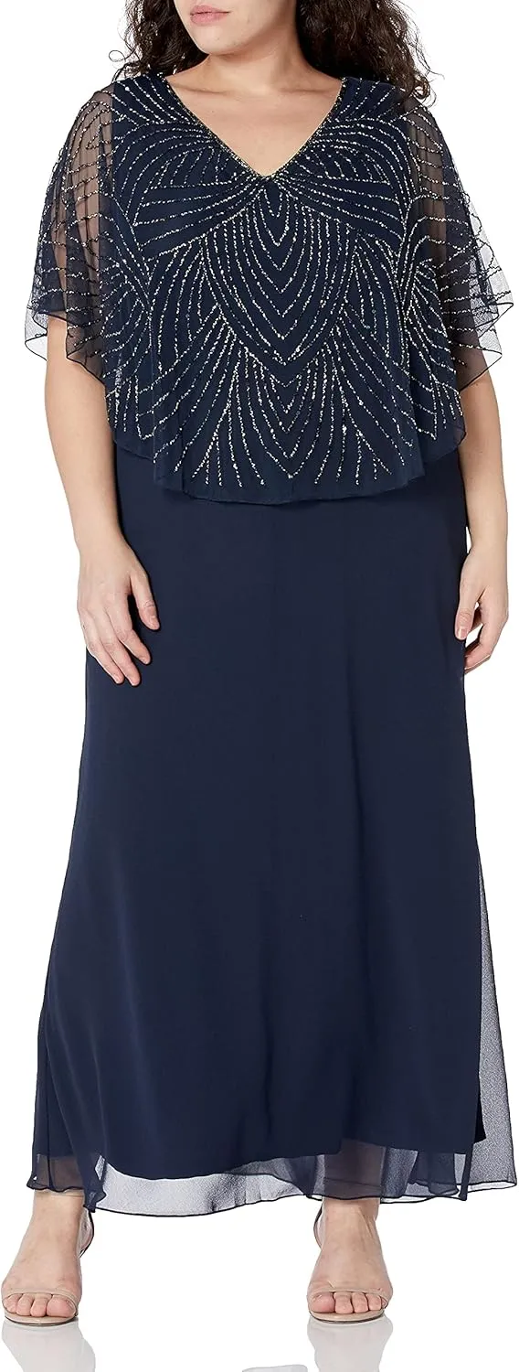 J Kara Women's Plus Size Capelet Dress