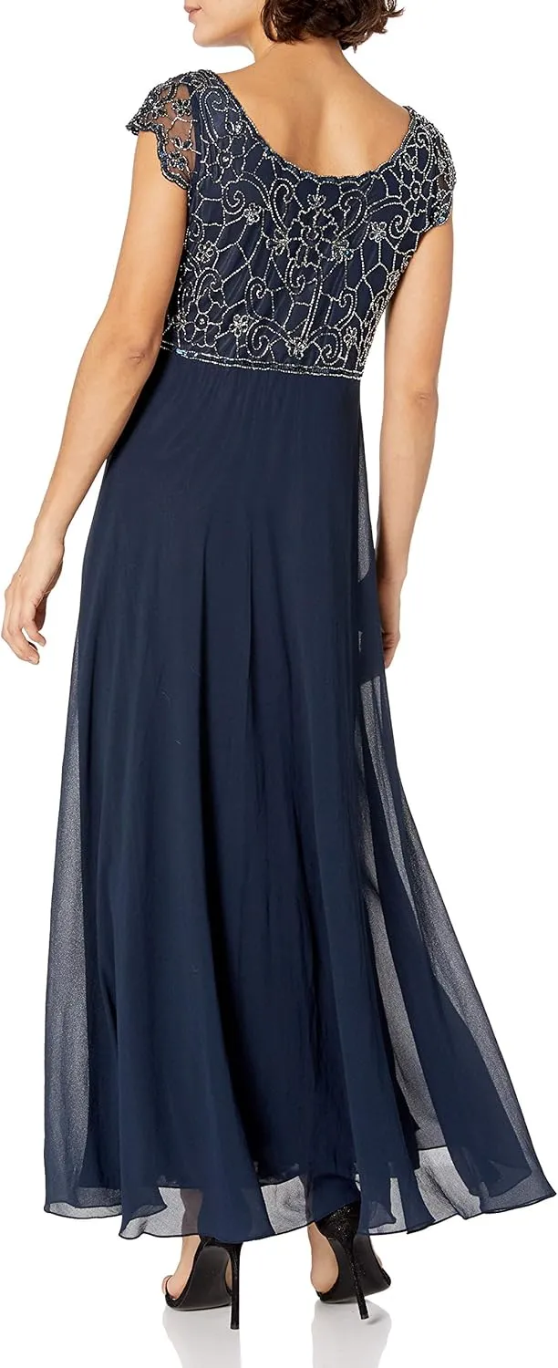 J Kara Women's Plus Size Long Dress with Flutter Sleeve