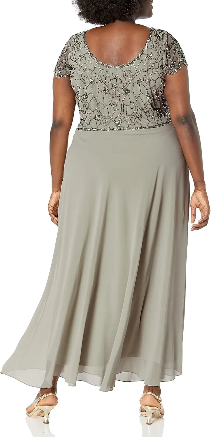 J Kara Women's Plus Size Long Dress with Flutter Sleeve