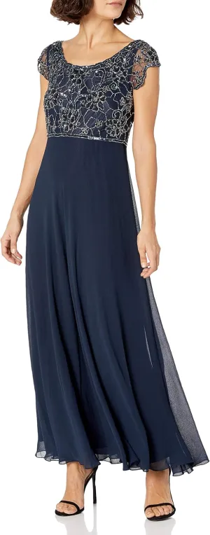 J Kara Women's Plus Size Long Dress with Flutter Sleeve