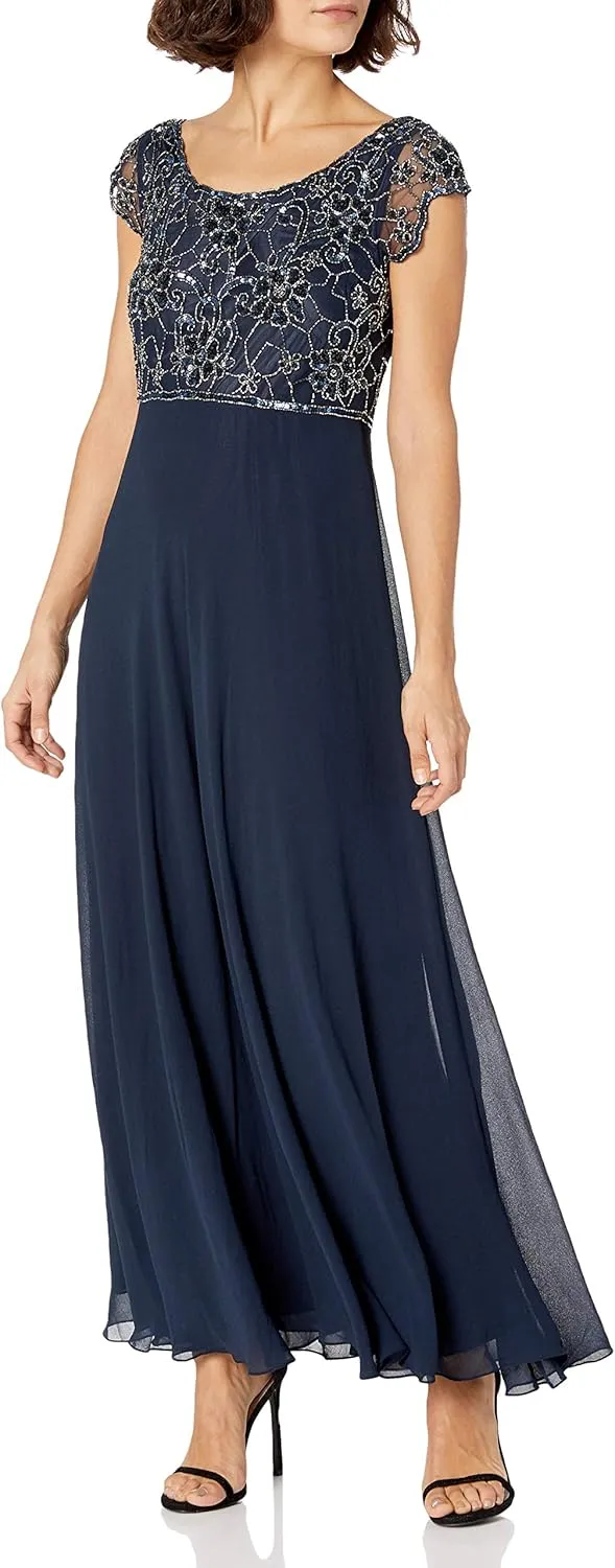 J Kara Women's Plus Size Long Dress with Flutter Sleeve