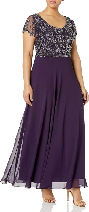J Kara Women's Plus Size Long Dress with Flutter Sleeve