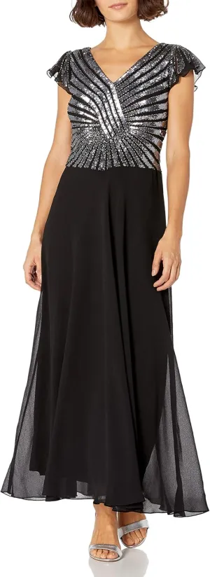 J Kara Women's Pull On Long Dress with Beads