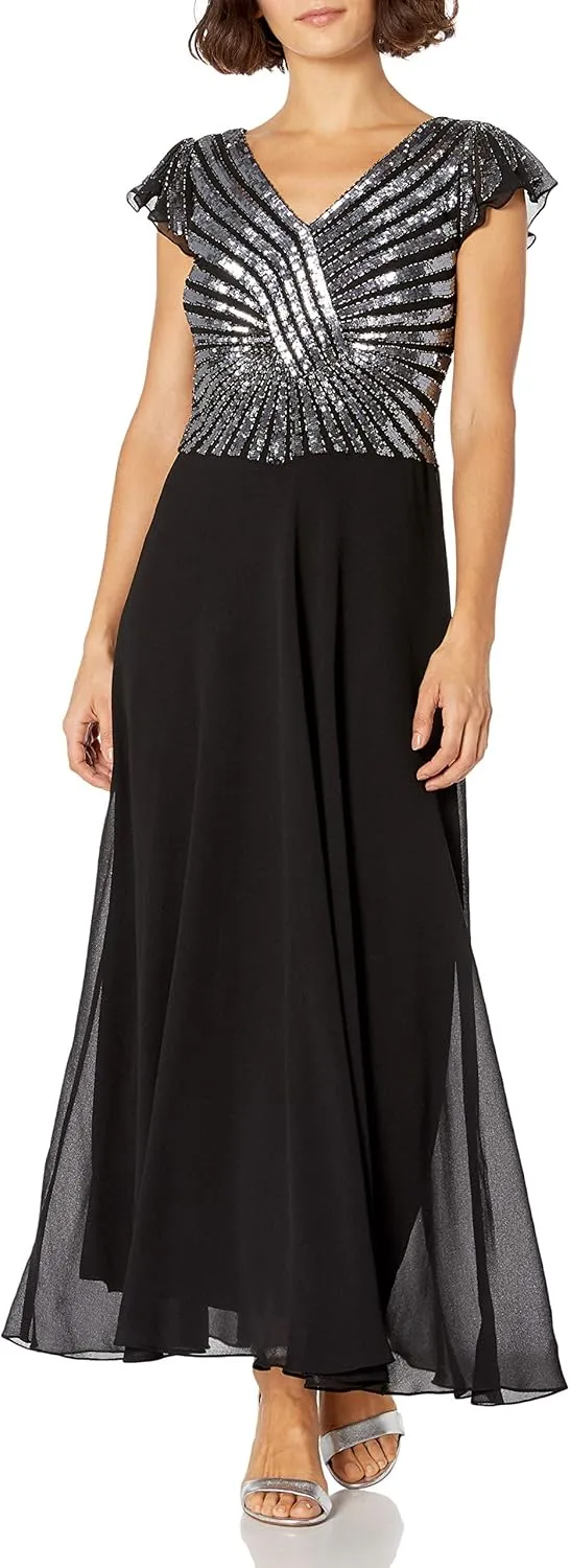 J Kara Women's Pull On Long Dress with Beads