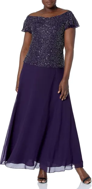 J Kara Women's Sequin Flutter Sleeve Long Dress