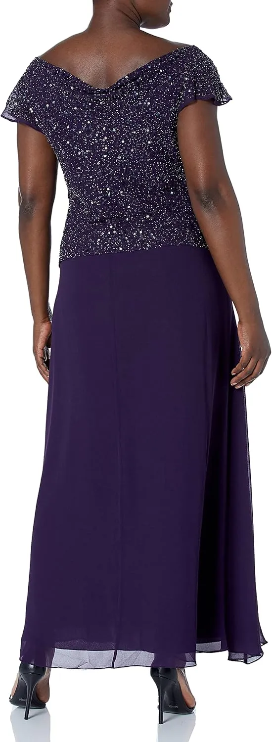 J Kara Women's Sequin Flutter Sleeve Long Dress