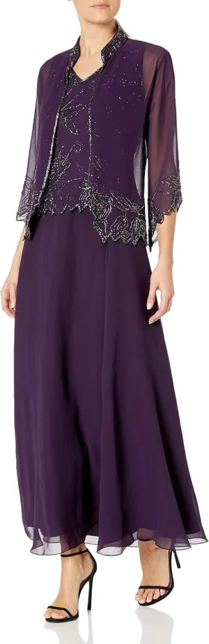 J Kara Women's Size Beaded Jacket Dress Plus