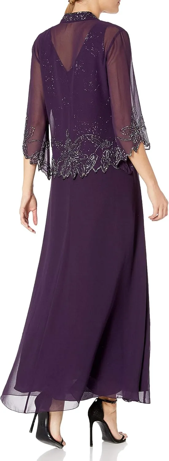 J Kara Women's Size Beaded Jacket Dress Plus
