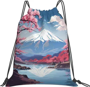 Japan Mount Fuji Landscape print Casual drawstring backpack fitness bag, fashionable, fit for sports travel and daily use