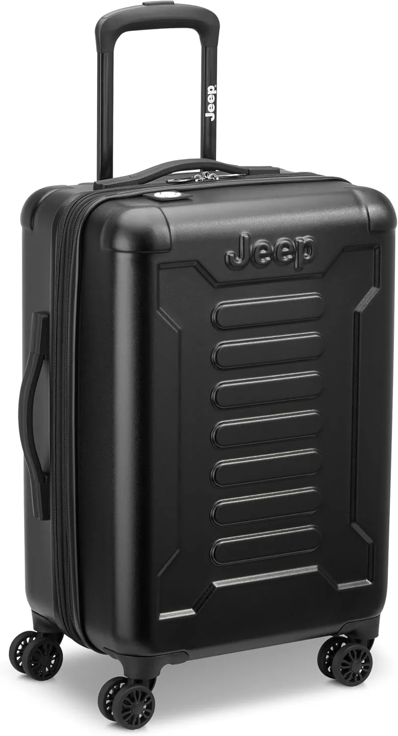 Jeep JH004C Hardside Expandable Luggage with Spinner Wheels, Black, 2 Piece Set 20/28 Inch