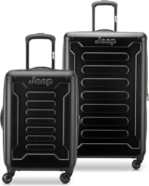 Jeep JH004C Hardside Expandable Luggage with Spinner Wheels, Black, 2 Piece Set 20/28 Inch