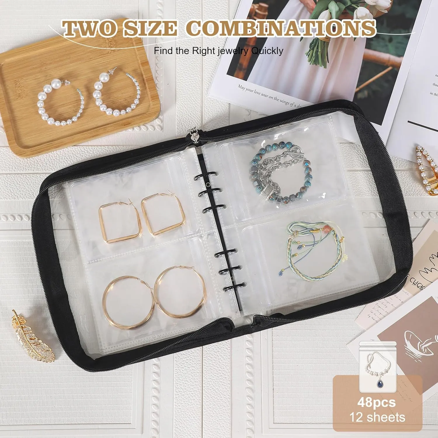 Jewellery Storage Organizer Travel Transparent Set for Necklace, Ring, Earring (Black, 2 Set of Jewelry Book)