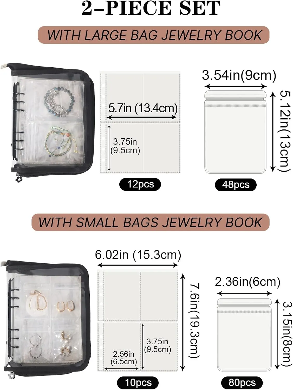 Jewellery Storage Organizer Travel Transparent Set for Necklace, Ring, Earring (Black, 2 Set of Jewelry Book)