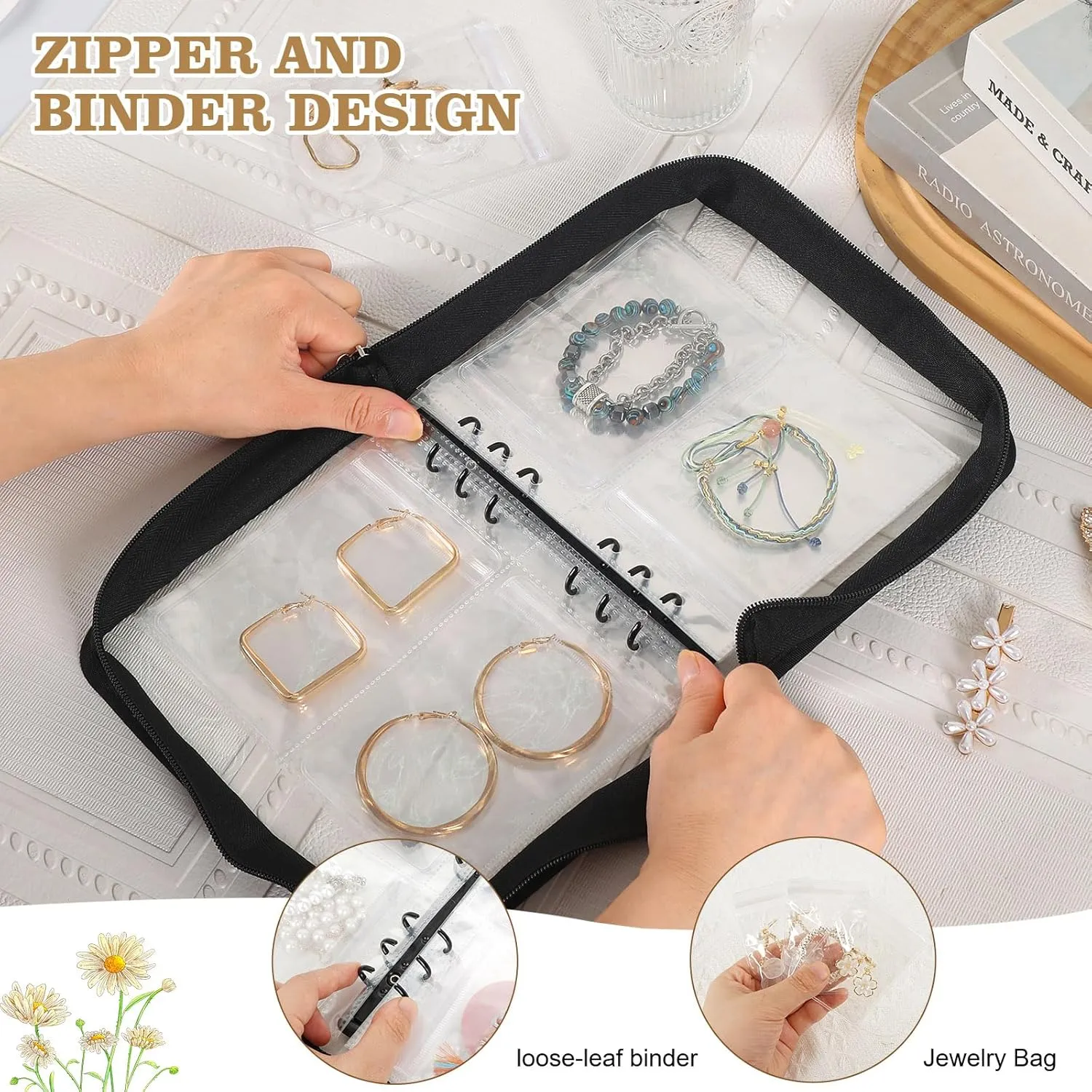 Jewellery Storage Organizer Travel Transparent Set for Necklace, Ring, Earring (Black, 2 Set of Jewelry Book)