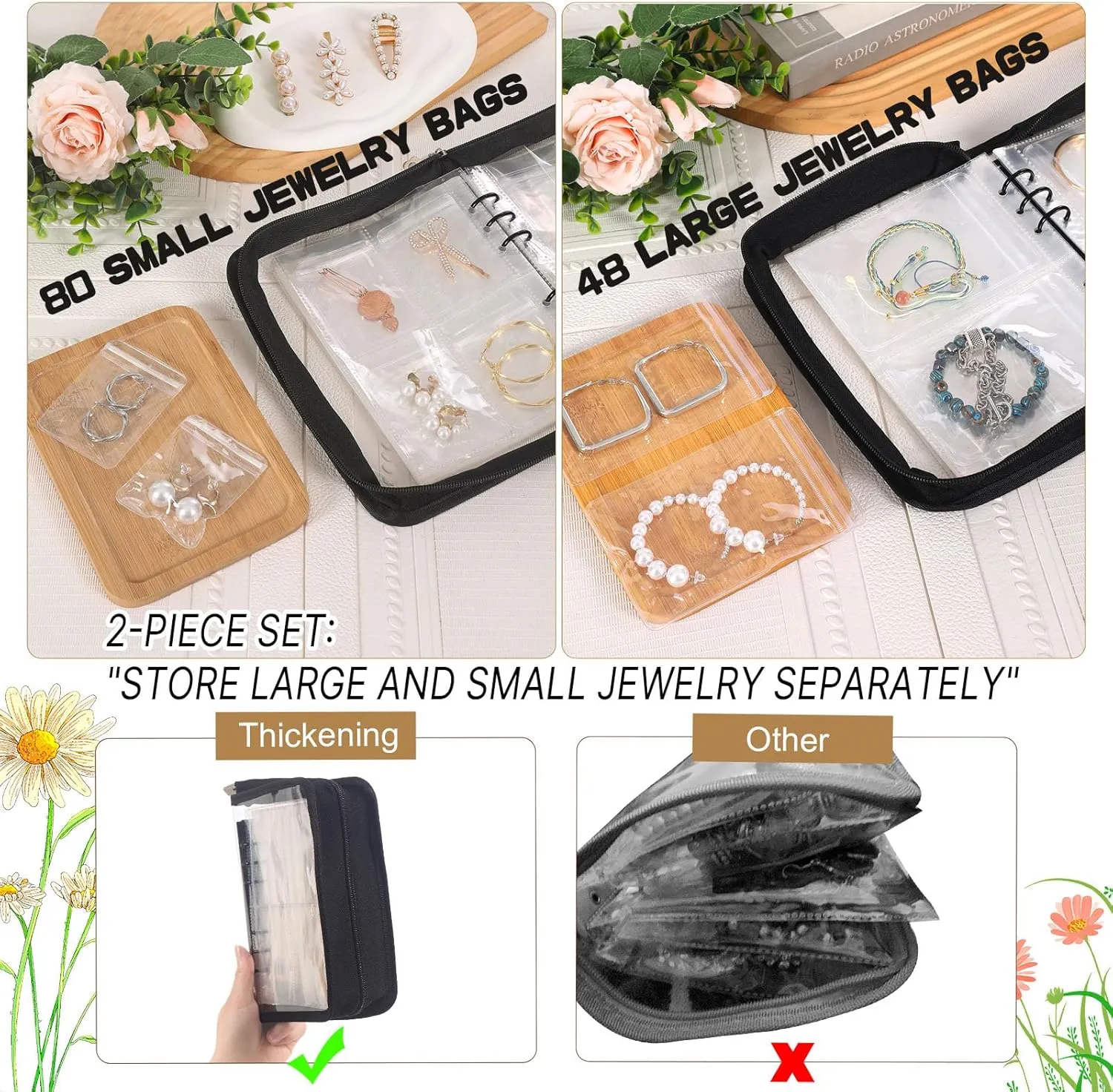 Jewellery Storage Organizer Travel Transparent Set for Necklace, Ring, Earring (Black, 2 Set of Jewelry Book)