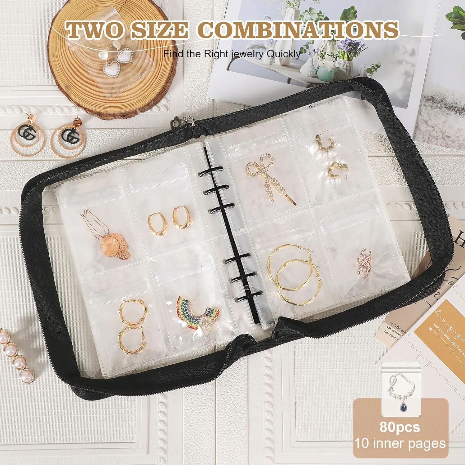 Jewellery Storage Organizer Travel Transparent Set for Necklace, Ring, Earring (Black, 2 Set of Jewelry Book)