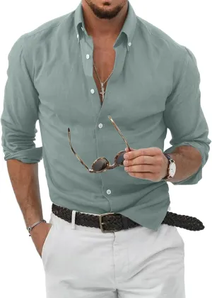 JMIERR Men's Cotton Linen Button Down Shirt Casual Stylish Long Sleeve Business Dress Shirts