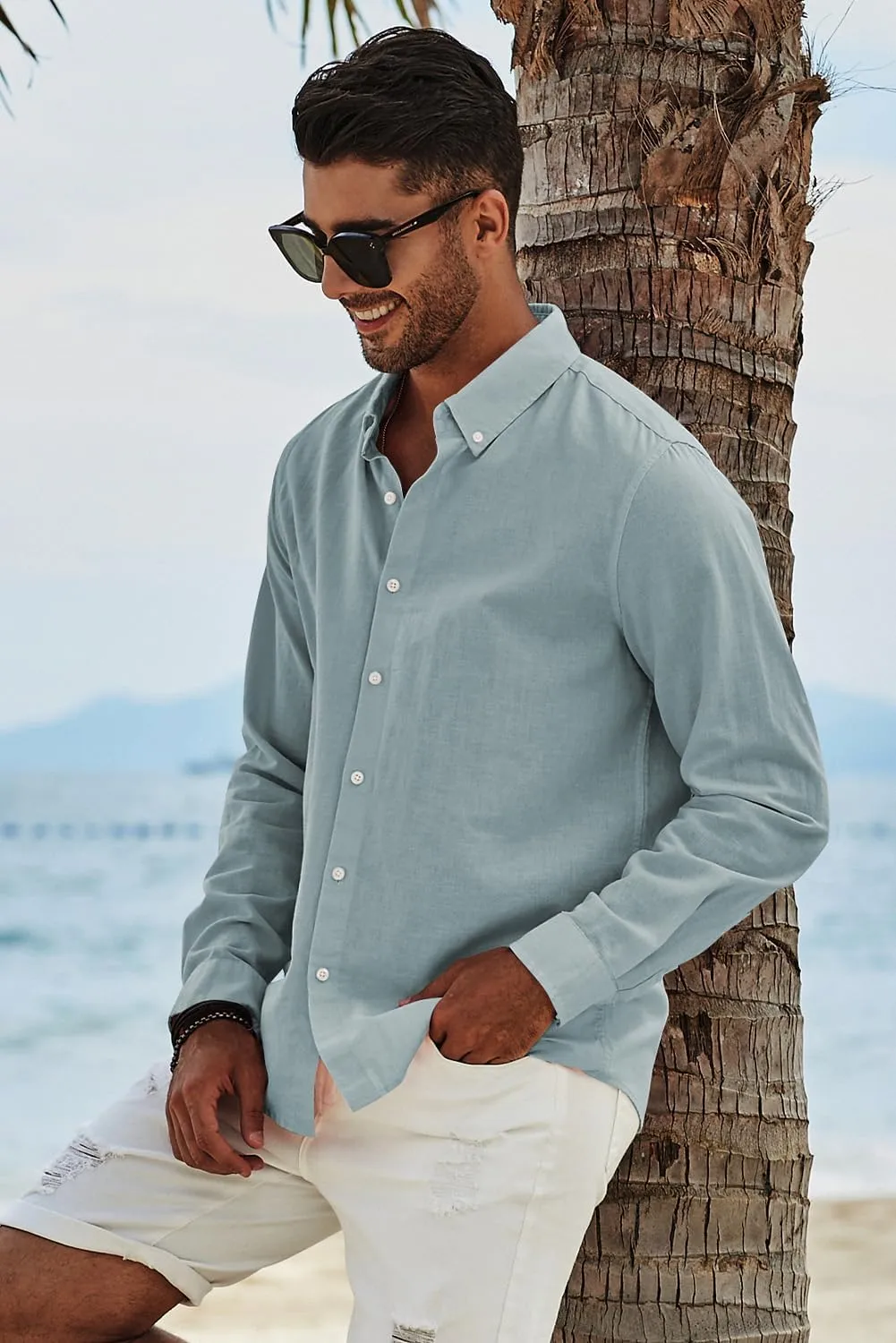 JMIERR Men's Cotton Linen Button Down Shirt Casual Stylish Long Sleeve Business Dress Shirts