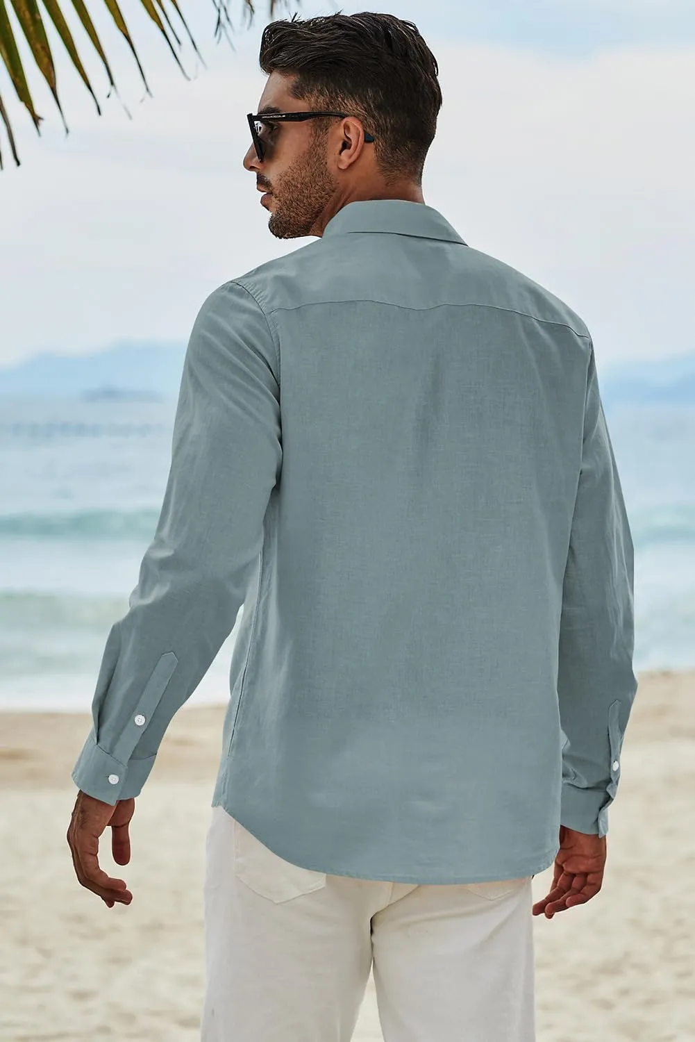 JMIERR Men's Cotton Linen Button Down Shirt Casual Stylish Long Sleeve Business Dress Shirts