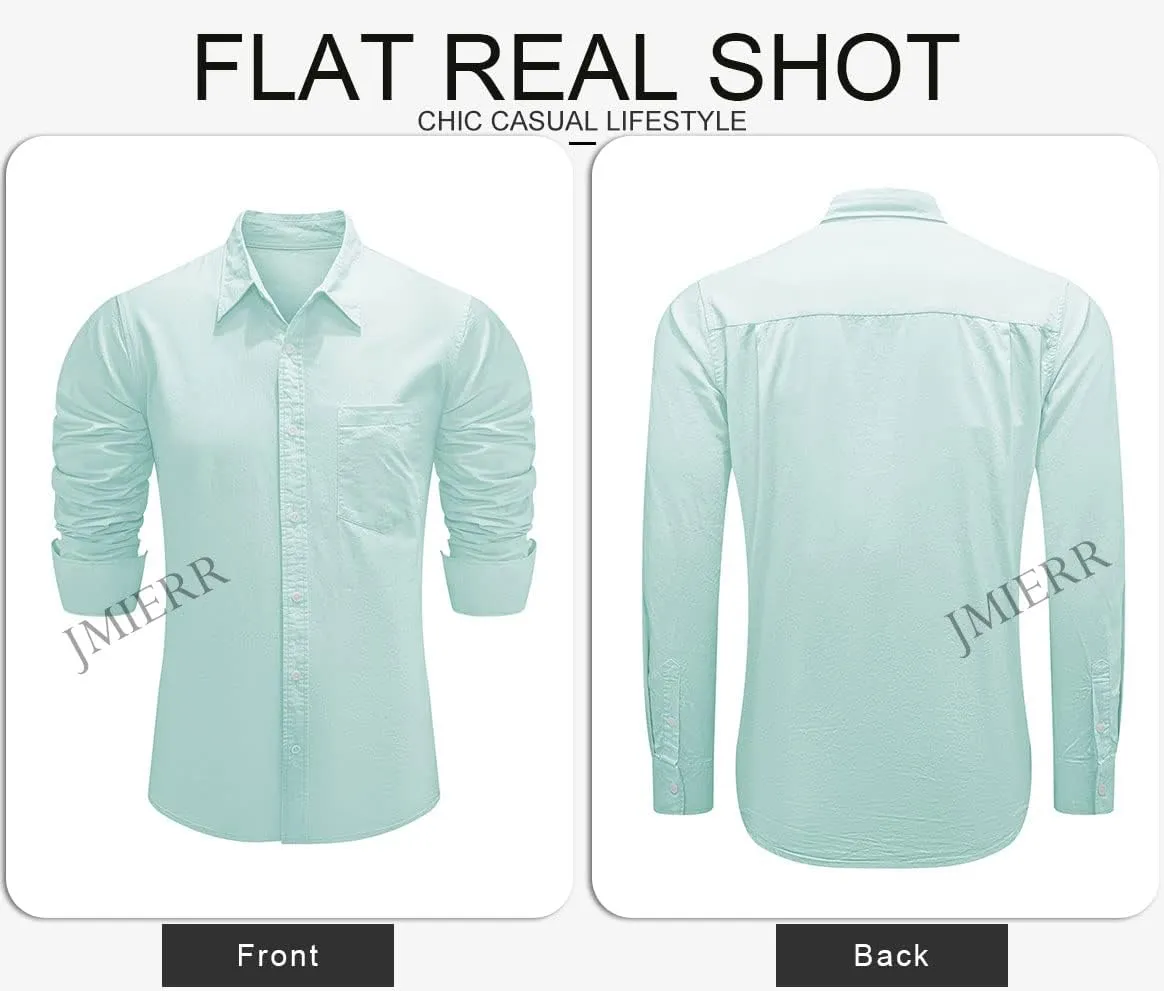 JMIERR Mens Cotton Linen Casual Stylish Button Down Shirt Long Sleeve Dress Shirts
