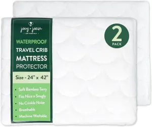Joey   Joan Waterproof Travel Crib Mattress Pad Cover Compatible with Guava Lotus, Babybjorn, Dream on Me – 2 Pack Quilted Mattress Protector from Ultra Soft Bamboo Viscose Terry – 24" x 42"