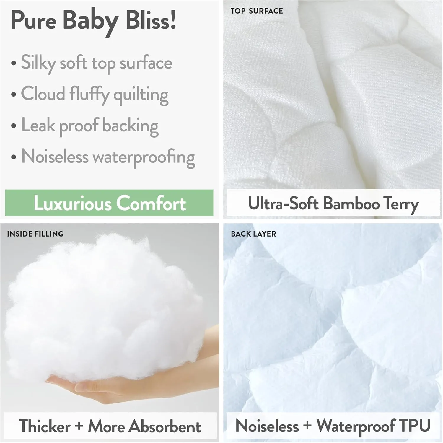 Joey   Joan Waterproof Travel Crib Mattress Pad Cover Compatible with Guava Lotus, Babybjorn, Dream on Me – 2 Pack Quilted Mattress Protector from Ultra Soft Bamboo Viscose Terry – 24" x 42"