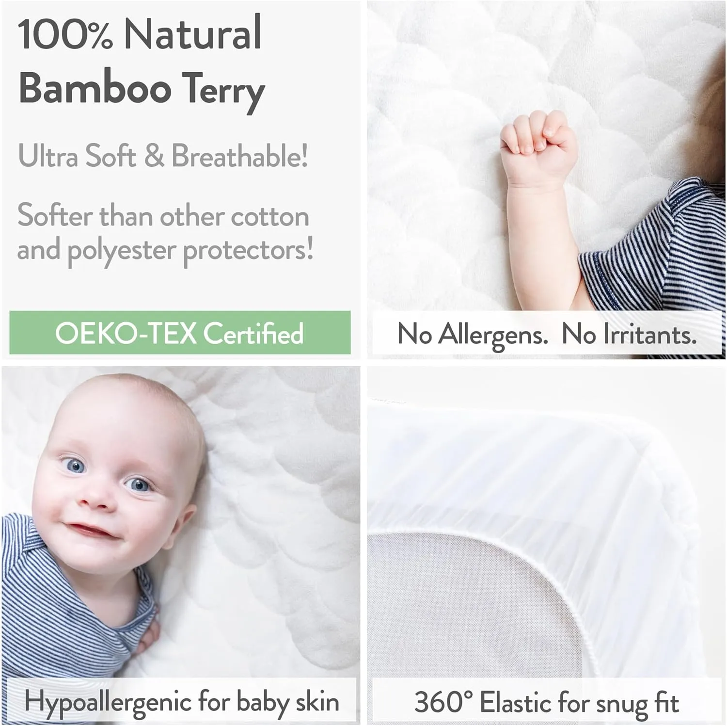 Joey   Joan Waterproof Travel Crib Mattress Pad Cover Compatible with Guava Lotus, Babybjorn, Dream on Me – 2 Pack Quilted Mattress Protector from Ultra Soft Bamboo Viscose Terry – 24" x 42"
