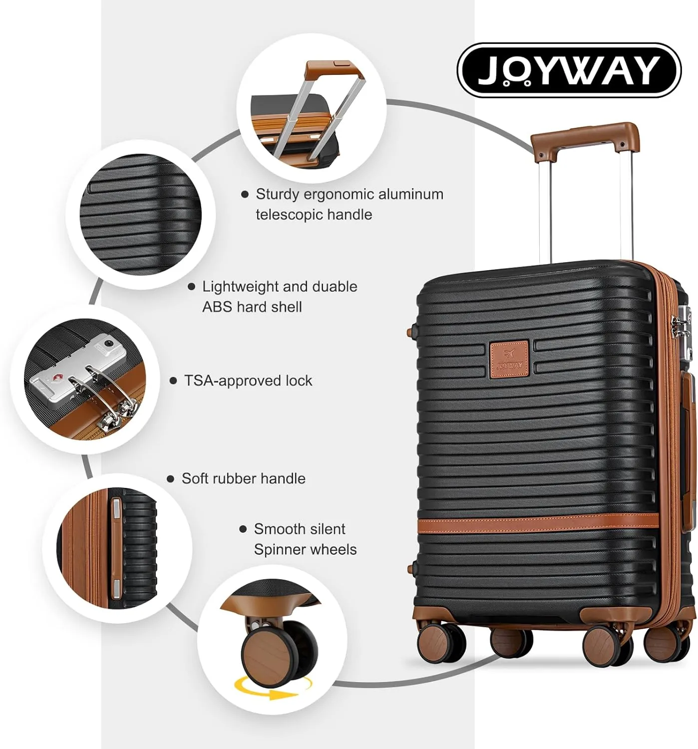 Joyway 24 Inch Checked Luggage, Expandable Suitcase with Spinner Wheel, 3 Piece Hard Shell Luggage Set with TSA Lock(Black)