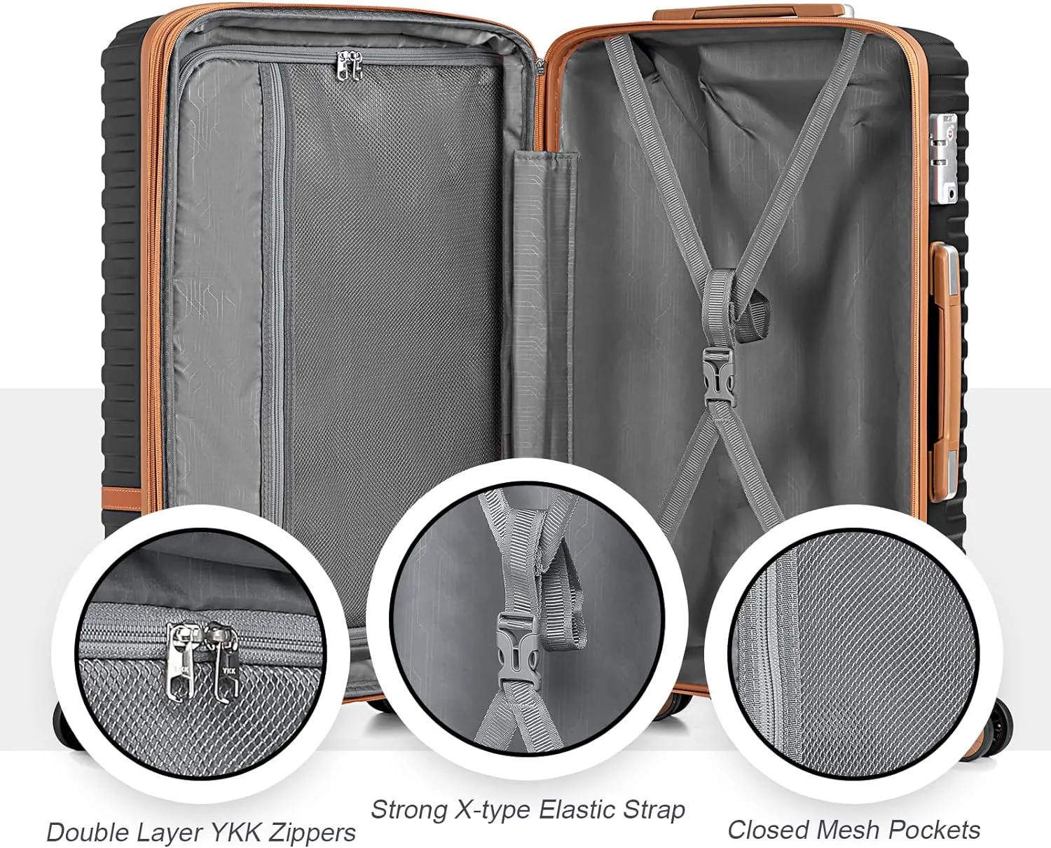 Joyway 24 Inch Checked Luggage, Expandable Suitcase with Spinner Wheel, 3 Piece Hard Shell Luggage Set with TSA Lock(Black)
