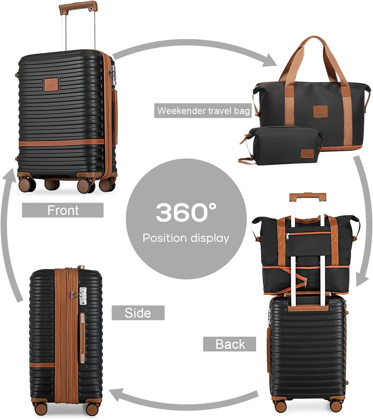 Joyway 24 Inch Checked Luggage, Expandable Suitcase with Spinner Wheel, 3 Piece Hard Shell Luggage Set with TSA Lock(Black)