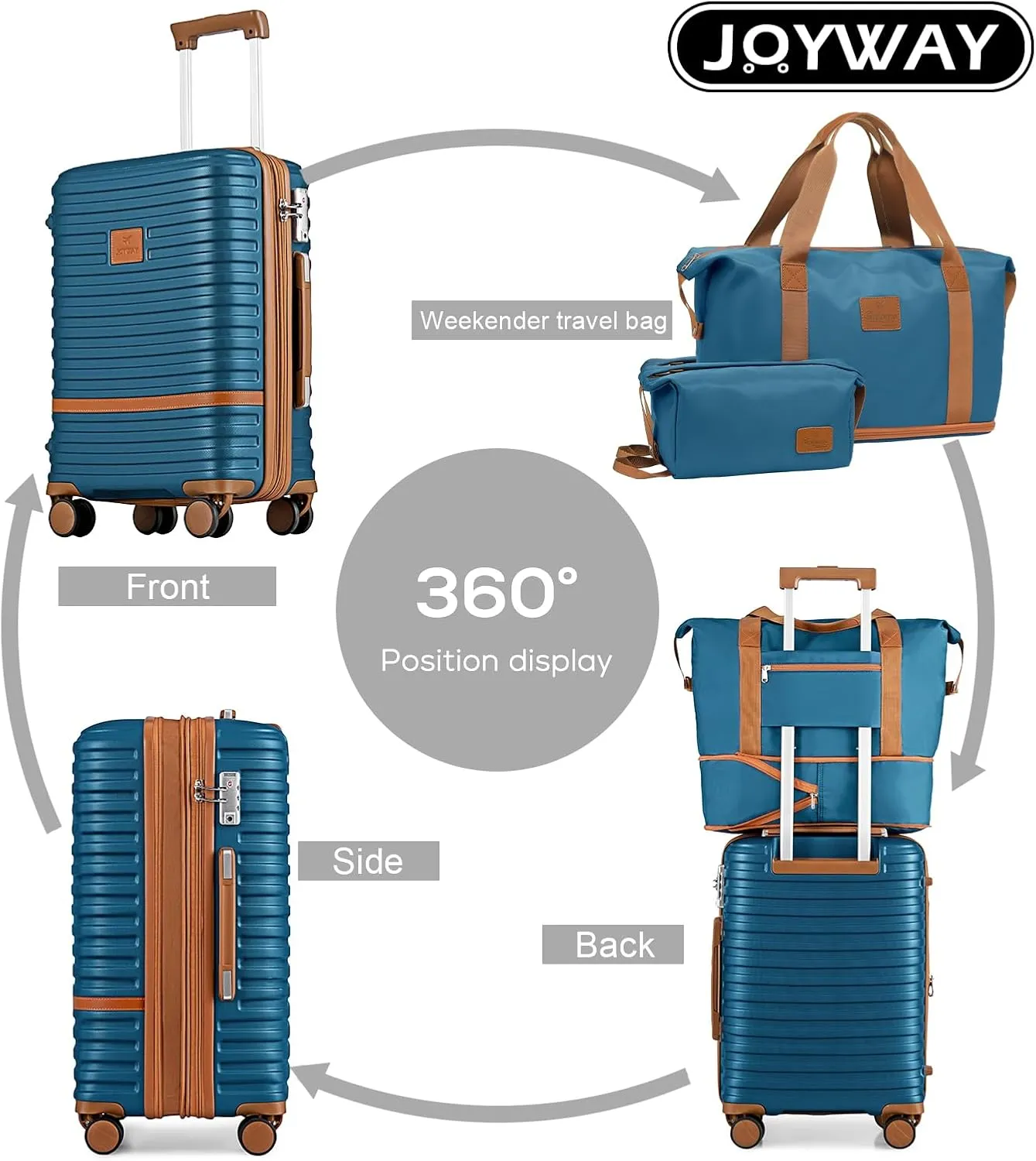 Joyway Carry on 20Inch &24 In Checked Luggage Set, 2-Piece Expandable Suitecase Set with Spinner Wheel, Hard Shell Suitcase with TSA Lock(Navy Blue)