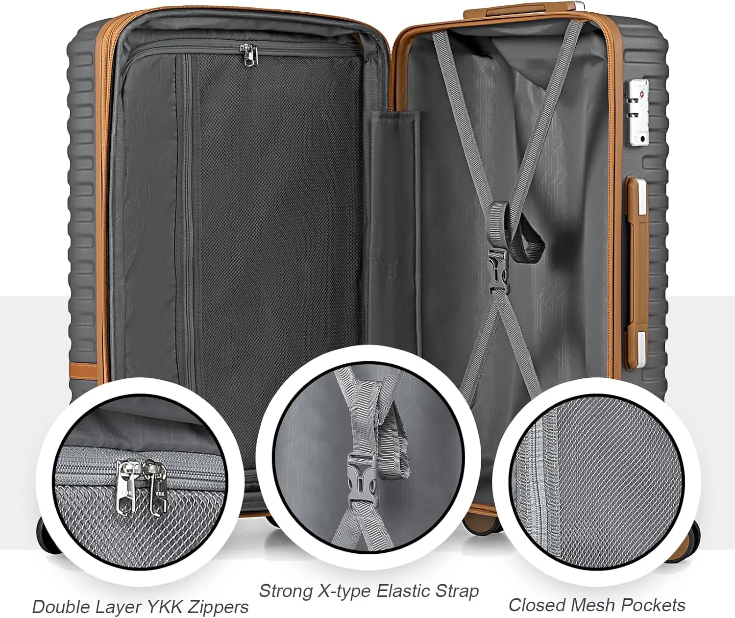 Joyway Carry on 20Inch &24 Inch Checked Luggage Set, 2-Piece Expandable Suitecase Set with Spinner Wheel, Hard Shell Suitcase with TSA Lock(Grey)