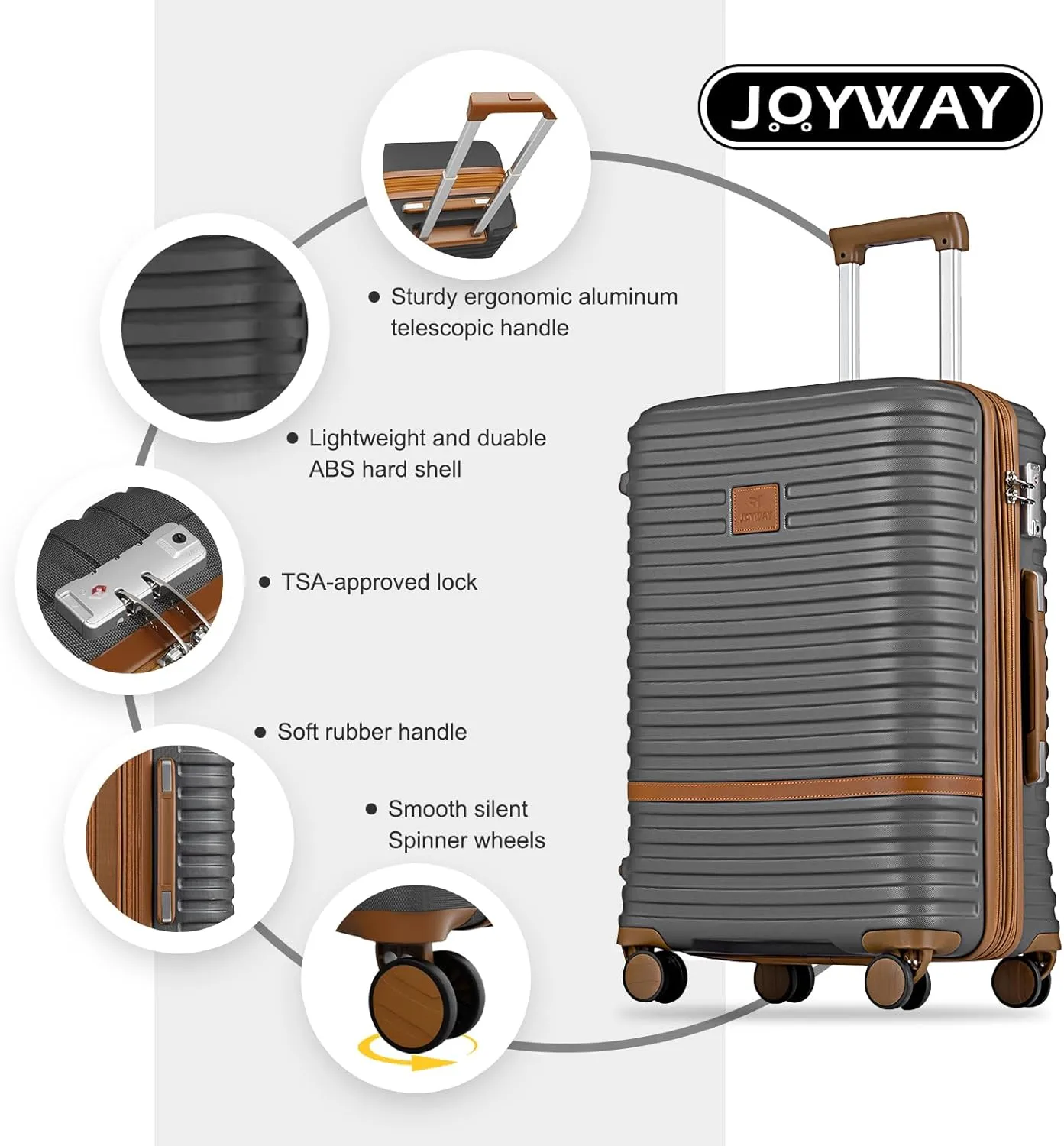 Joyway Carry on 20Inch &24 Inch Checked Luggage Set, 2-Piece Expandable Suitecase Set with Spinner Wheel, Hard Shell Suitcase with TSA Lock(Grey)